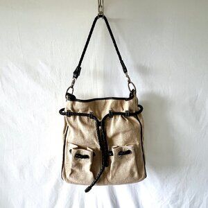 Talbots Hobo Shoulder Bag, Linen and Cotton with Leather Trim, EUC!
